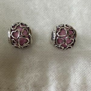 Two Authentic Pink&Silver Heart Charms-OBO